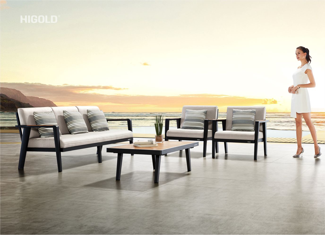 Emoti outdoor sectional sofa for 8 with single sofa aluminum