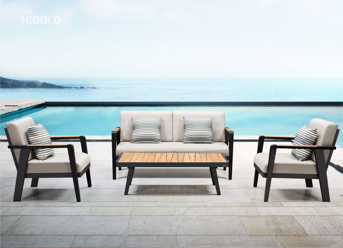 Emoti patio sofa set for 5 teak aluminum