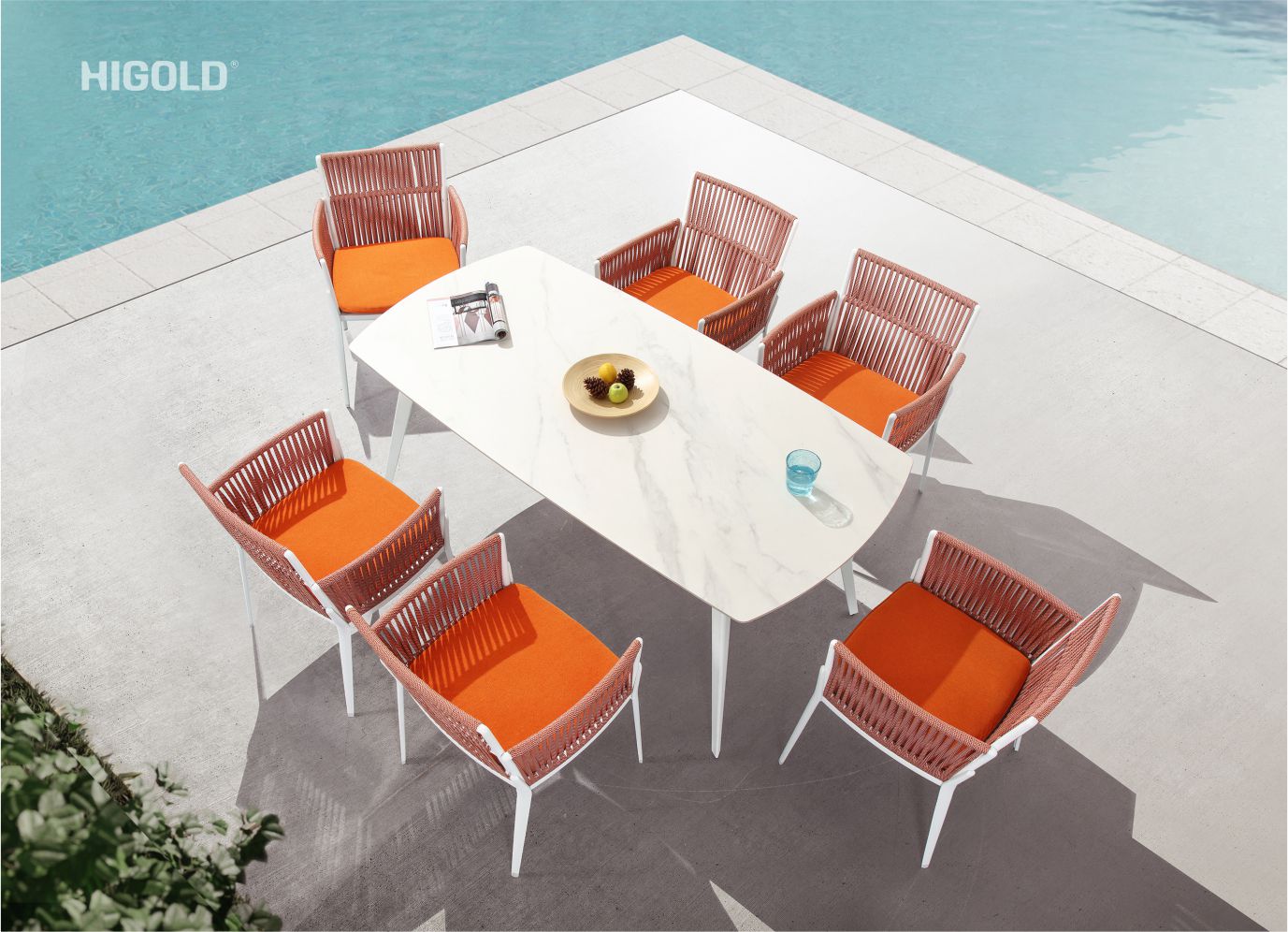 Hestia outdoor dining set for 6 aluminum orange fabric