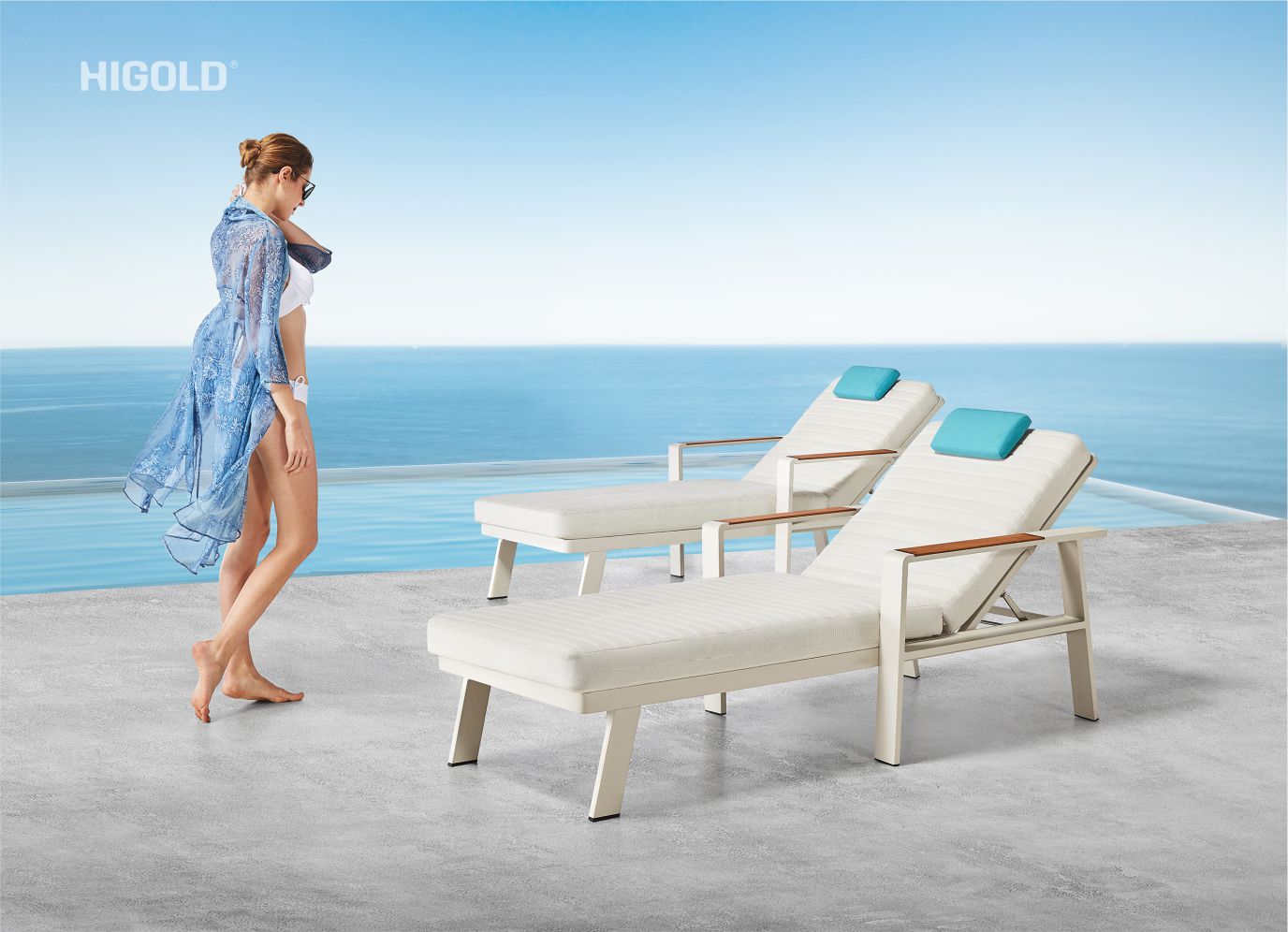 Nofi outdoor sectional sofa for 6 white aluminum